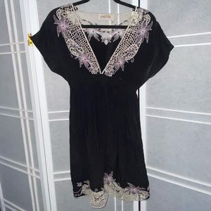 Yumi Kim black purple embroidery dress S